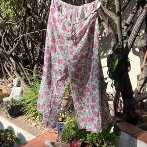 Floral Pink and Green Good Earth Palazzo Pants